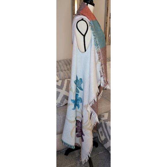 Andrew Marc Sleeveless Waterfall Open Cardigan BlanketVest Floral One Size - Picture 3 of 8